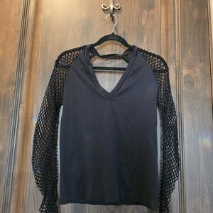 VENUS Black Top with Mesh Sleeves